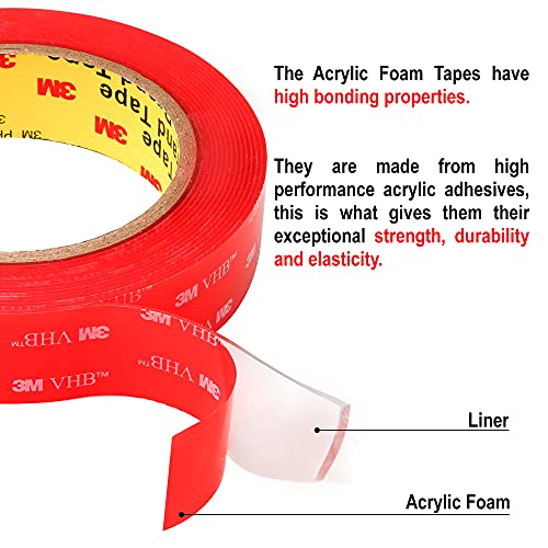 CANOPUS Double Sided Mounting Tape, Strong & Heavy Duty, Permanent Clear 4910, for Indoor Outdoor Fixing, DIY Crafts, LED Lights, Car Glass, Home & Office Walls Decoration, 0.5in x 15ft, Made in USA - size: 0.50in x 15ft