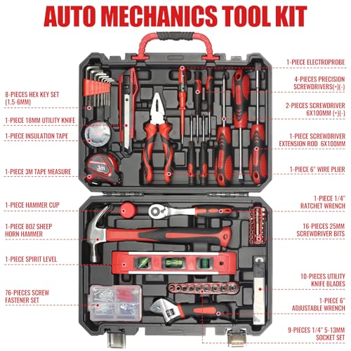 SPICIMOMO Red Home Tool Kit Set - 138 Pieces Red Tool Set, Home Tool Kit for Daily Repairing and Maintenance, Professional Tool Kit Set with Portable Storage Boxes - style: 138 Pieces Red