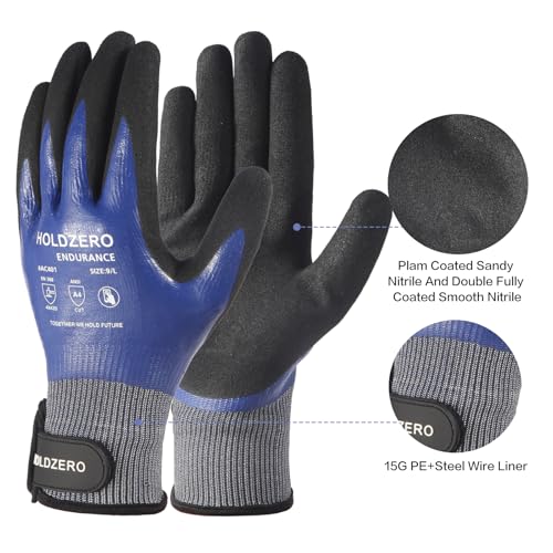 Nitrile Fully Coated Work Gloves Abrasion Cut Resistant A4 Waterproof 2 Pairs Blue M/L/XL - size: X-Large