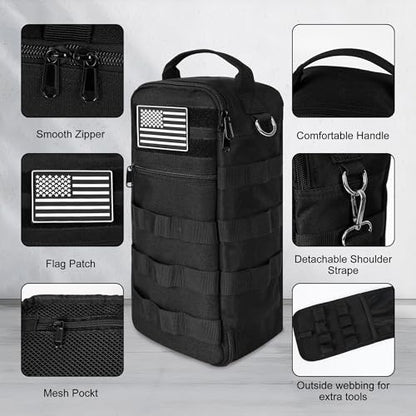 13 Inch Portable Small Tool Bag, Heavy Duty Tool Organizer Bag with Shoulder Strap and D-ring Clip, Tactical Tool Bag, Tool Pouch Bag for Electricians, Carpenters, HVAC Technicians (Black) - color: Deep Black