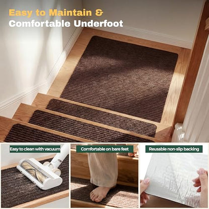 MBIGM Non-Slip Carpet Stair Tread Mat 30" x 30" Landing Rug-Matching Mat Non-Skid Safety Rug Slip Resistant - Brown - color: Brown, size: 2'6" x 2'6" - 1 pcs