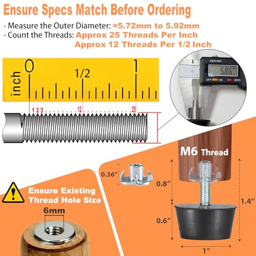 NEWBYTEK M6 Thread Furniture Feet Levelers, 8 PCS Adjustable Leveling Feet Screws in Threaded Furniture, Floor Protection Feet Glides Adjuster for Tables Chairs Cabinet Patio Furniture Legs - size: M6 With Nuts, 8pcs