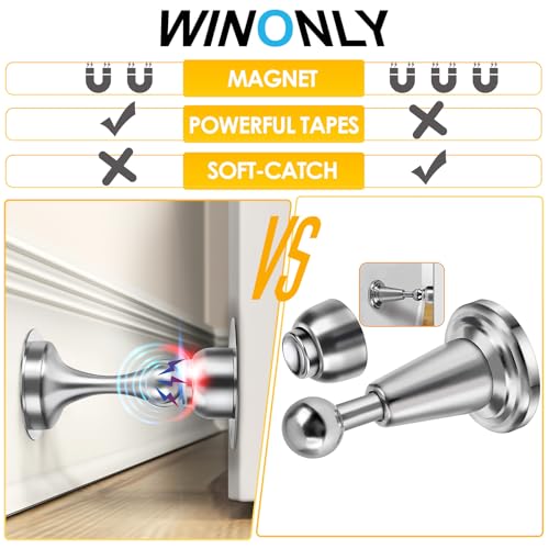 WINONLY Door Stopper, Magnetic Door Stop, Stainless Steel, Magnetic Door Catch, 3M Double-Sided Adhesive Tape, No Drilling, Screws for Stronger Mount, Hold Your Door Open, 1 Pack to Have a Try - style: 1 Pack-Silver