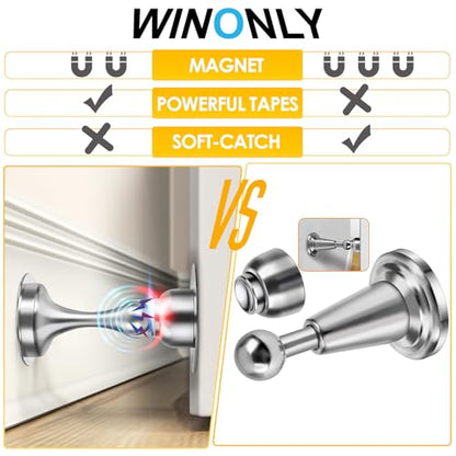 WINONLY Door Stopper, Magnetic Door Stop, Stainless Steel, Magnetic Door Catch, 3M Double-Sided Adhesive Tape, No Drilling, Screws for Stronger Mount, Hold Your Door Open, 1 Pack to Have a Try - style: 1 Pack-Silver