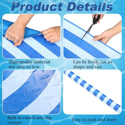 Drydiet Pool Step Mat Above Ground Ladder Mat, Swimming Protective Nonslip Step Pad with Texture, Pool Essentials Accessories for Floor Liners and Stairs, Blue and White Stripes(36 x 36 Inch) - size: 36 x 36 Inch