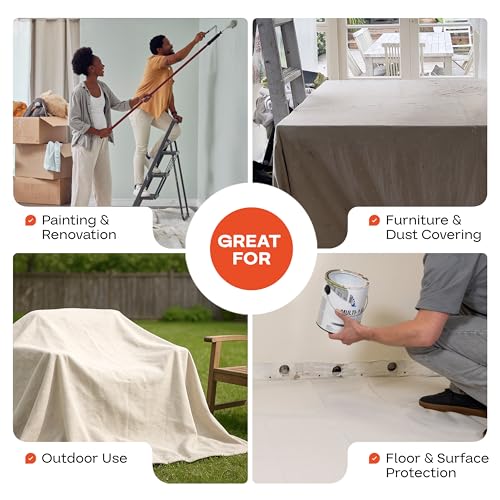 Canvas Drop Cloth 4' x 12' (48 sq.ft.) - Reusable & Eco-Friendly Painters Drop Cloth for Furniture, Surfaces & Floor Protection - 100% Recycled Cotton Canvas Tarp for Home Renovation by IDL Packaging - size: 4' x 12', Pack of 1