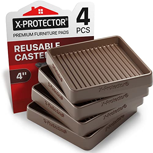 Non-Slip Floor Protectors by X-PROTECTOR: 4 pcs 4" Brown Rubber Furniture Pads for All Floor Types - size: 4 PCS, 4" x 4"