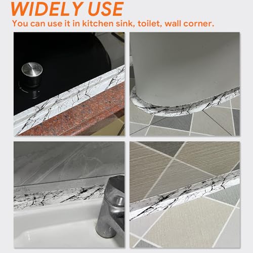 UIOCSSC Caulk Tape Strip, 1.5" x 10.5Ft Self Adhesive Bath & Kitchen Sealant Strip, PVC Waterproof Sealing Tape for Bathtub Toilet Bathroom Shower Kitchen Sink - color: Marble