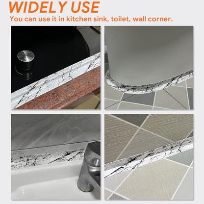 UIOCSSC Caulk Tape Strip, 1.5" x 10.5Ft Self Adhesive Bath & Kitchen Sealant Strip, PVC Waterproof Sealing Tape for Bathtub Toilet Bathroom Shower Kitchen Sink - color: Marble