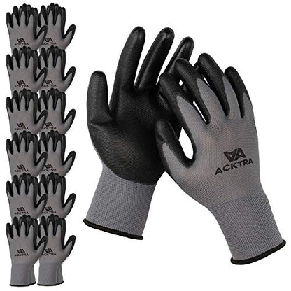 ACKTRA Ultra-Thin PU Safety WORK GLOVES 12 Pairs, WG002 Grey/Black, Small - color: Grey/Black, size: Small (Pack of 12)