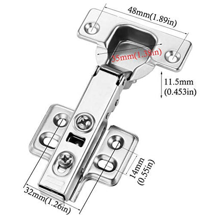 20pcs Full Overlay Cabinet Hinge Frameless Concealed Door Hinges European Soft Closing Four-Hole Mounting Plate Hinges Nickel Plated Finish - color: Full Overlay, size: 10 Pairs