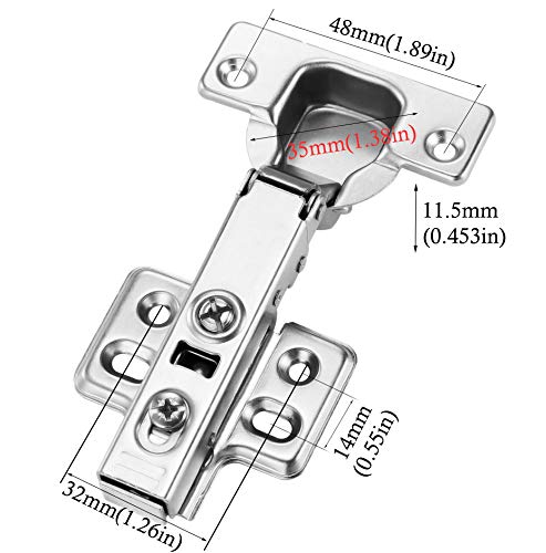 40pcs Full Overlay Cabinet Hinge Frameless Concealed Door Hinges European Soft Closing Four-Hole Mounting Plate Hinges Nickel Plated Finish - color: Full Overlay, size: 20 Pair