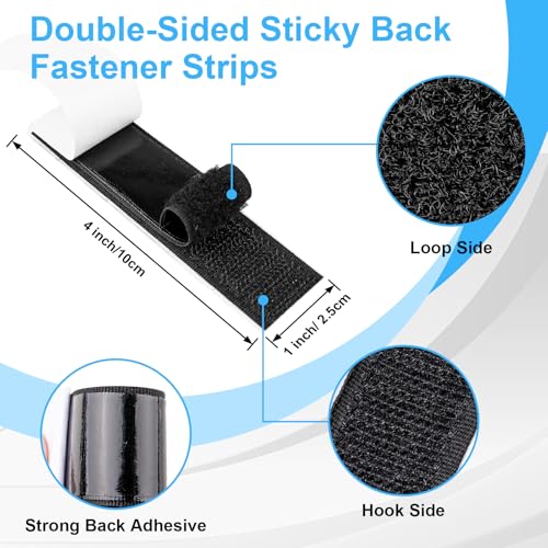 32 Sets 1x4 Inch Hook and Loop Strips with Adhesive, Strong Sticky Back, Heavy Duty Fasteners, Double Sided Mounting Tape for Wall Hanging Picture, Home, Office, School, No Holes Needed, Black