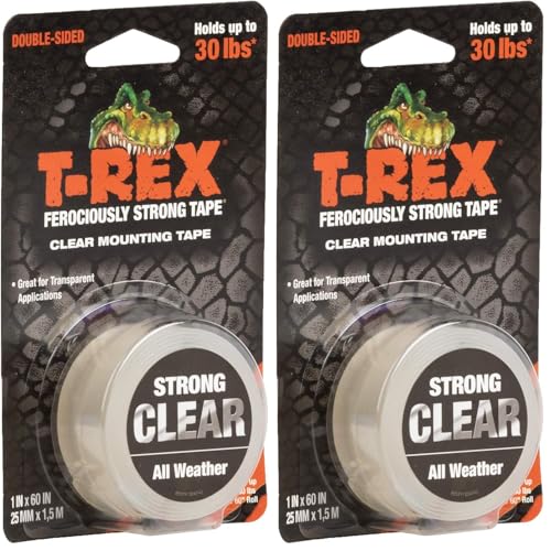 T-Rex Waterproof Mounting Tape, Clear (285338) (Pack of 2) - size: 25mm X 1.5m (Pack of 2)