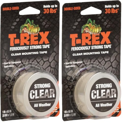 T-Rex Waterproof Mounting Tape, Clear (285338) (Pack of 2) - size: 25mm X 1.5m (Pack of 2)