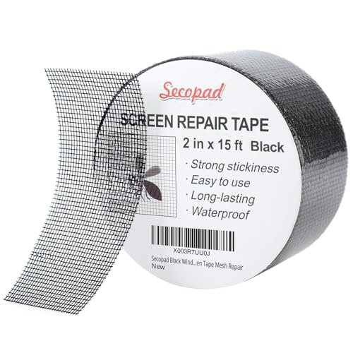 Secopad Black Window Screen Repair Tape, 2 in X 15 FT (180IN) Screen Repair Kit for Windows or Doors, Strong Adhesive Screen Patch Fiberglass Screen Tape Mesh Repair - color: Black, size: 2IN x 15FT