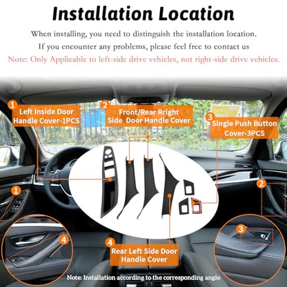 7pcs No-Remove Interior Door Pull Handle Sticky Cover for BMW 5 Series F10/F11 520,523,525,528,530,535 (2010-2016) Fits Driver & Passenger Side Window Switch Armrest Panel (Black) - color: Black