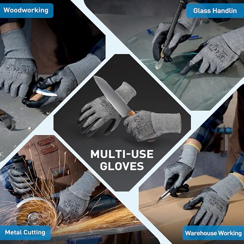 S SATC ANSI A5 Cut Resistant Work Gloves Foam Nitrile Coated 1 Pair Knife Proof Gloves for Cutting, Construction, Warehouse - size: Medium