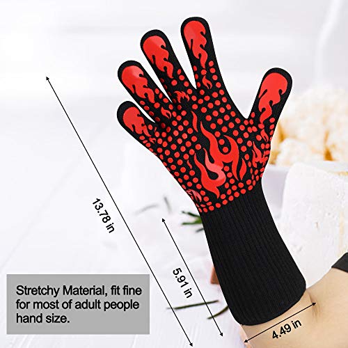 Comsmart BBQ Gloves, 1472 Degree F Heat Resistant Grilling Gloves Silicone Non-Slip Oven Gloves Long Kitchen Gloves for Barbecue, Cooking, Baking, Cutting - color: Red, size: long