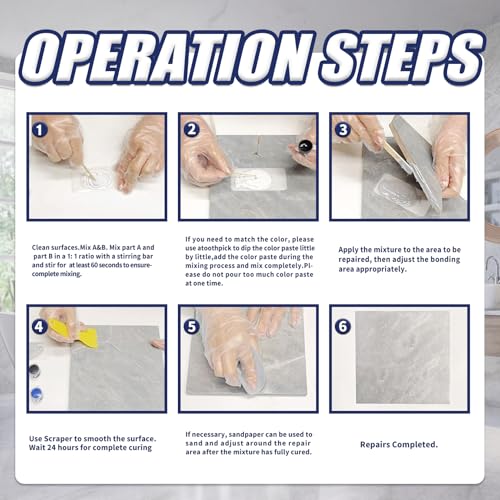Quartz Countertop Repair Kit(Color Match), Tile, Marble and Granite Repair Kit for Edge Chips, Cracks, Scratches and Holes on Quartz, Marble, Granite, Porcelain and Other Stone Surfaces