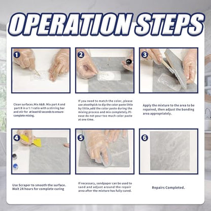 Quartz Countertop Repair Kit(Color Match), Tile, Marble and Granite Repair Kit for Edge Chips, Cracks, Scratches and Holes on Quartz, Marble, Granite, Porcelain and Other Stone Surfaces