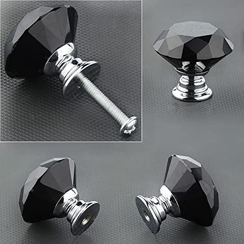 Akstore 6 Pcs Crystal Glass Cabinet Knobs 30mm Diamond Shape Drawer Kitchen Cabinets Dresser Cupboard Wardrobe Pulls Handles (30mm, Black) - color: Black, size: 30 mm