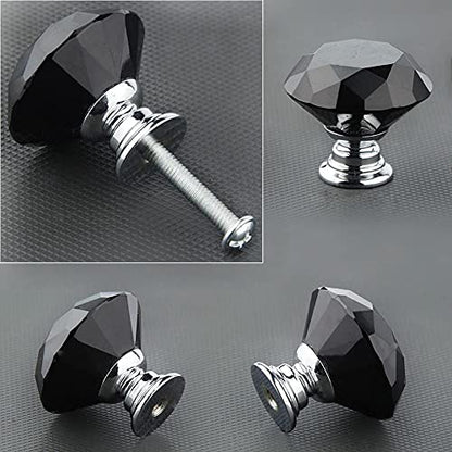 Akstore 6 Pcs Crystal Glass Cabinet Knobs 30mm Diamond Shape Drawer Kitchen Cabinets Dresser Cupboard Wardrobe Pulls Handles (30mm, Black) - color: Black, size: 30 mm