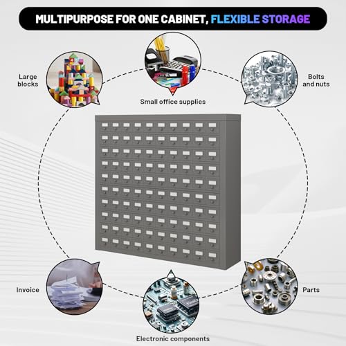 100 Drawers Metal Storage Drawer Cabinet, Gray Cold Rolled Parts Cabinet, Bolt and Nut Tool Storage Box, Hardware Organization Shelves Bolts Bin Organizer Tool, 33.9" W x 9.1" D x 33.3" H