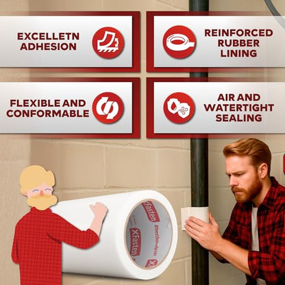 XFasten Waterproof Patch Seal Repair and Leak Shield Tape, White, 6-Inch x 5-Foot, Weatherproof Water Barrier Tape for Chimney, Roof, Boat, and HVAC Hose Repair - color: White