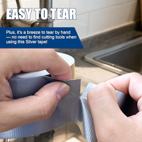 2 Pack Duct Tape Heavy Duty, Silver Tape 2 Inches x 30 Yards, 8.27 mil, Strong Industrial Strength, Flexible, No Residue, Waterproof and Tear by Hand, Multi-Use for Indoor & Outdoor Repairs - color: Silver