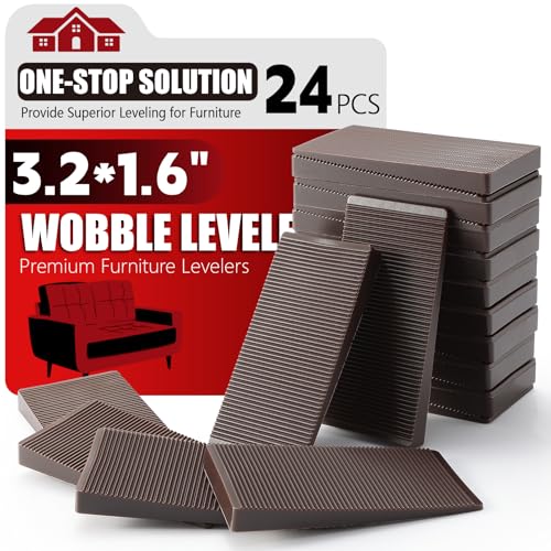 Furniture Leveler 24pcs Kit Size Variety | Multi-Purpose Rubber Shim for Leveling Feet Stable | Anti-Wobble Pad for Uneven Table, Dresser Leg, Toliet and More Furniture | Prevent from Wobbling - color: Brown-24pcs, size: 3.15*1.6*0.32inch