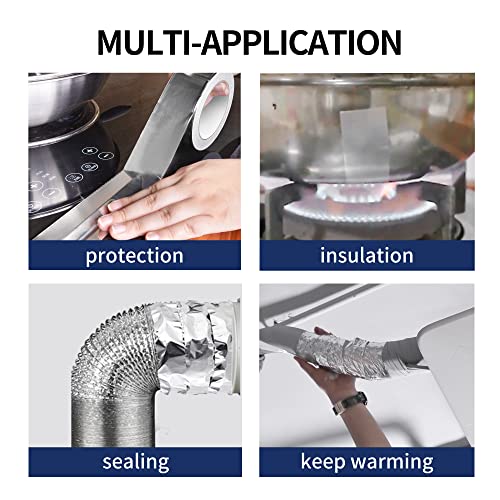 TAPEBEAR Aluminum Foil Heat Shield Tape 2inch x 65Yards, Aluminized Fiberglass Cool Tape 5.5mil Thick Heat Resistant Tape Thermal Barrier for Air Dryer Vent, HVAC, Heating Unit, Hose and Pipe, 196Ft - size: 2inch x 65yard