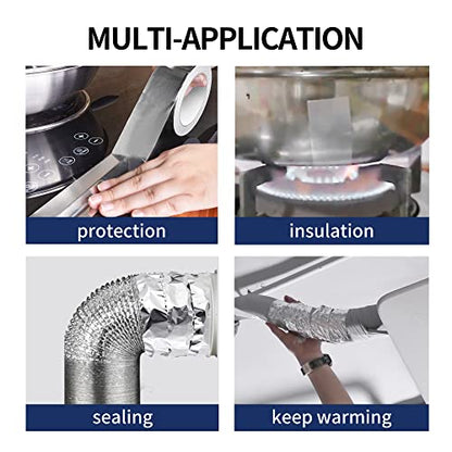 TAPEBEAR Aluminum Foil Heat Shield Tape 2inch x 65Yards, Aluminized Fiberglass Cool Tape 5.5mil Thick Heat Resistant Tape Thermal Barrier for Air Dryer Vent, HVAC, Heating Unit, Hose and Pipe, 196Ft - size: 2inch x 65yard