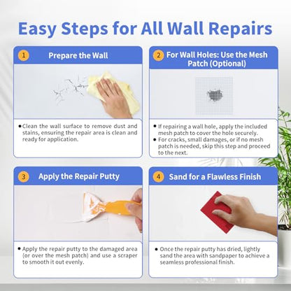 YKF Drywall Repair Kit (18 oz) - Spackle Paste with Scraper & Self-Adhesive Mesh - Quick Dry Waterproof Wall Repair for Holes, Cracks, Nail Holes, Dents - White - style: 18 oz Kit (with Scraper & Mesh Tape)