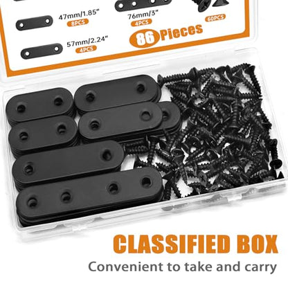 mankk 86PCS Black Straight Flat Metal Bracket Mending Plates Stainless Steel Flat Brace Brackets Fixed Connecting Plate for Wood Repair Fixing - color: Black-36/46/56/76mm