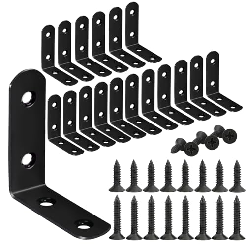 18-Pack L Shape Corner Brackets, Stainless Steel Metal Angle Braces for Wood Furniture, Heavy Duty Black 2 inch Shelf Bracket with Long Screws for Household Project (L Shape Black) - style: 2inch L Shape Black 18pcs