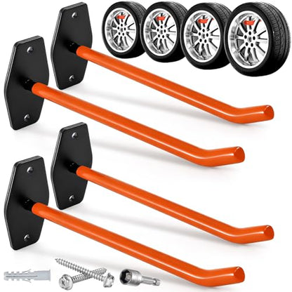 Frcctre 4 Pack Heavy Duty Garage Hooks, 10 Inch Wall Mount Utility Carbon Steel Garage Storage Hooks Tool Organizer Hanger for Car Tires, Ladders, Chairs, Ropes and Garden Tools-Max Load 88 lbs