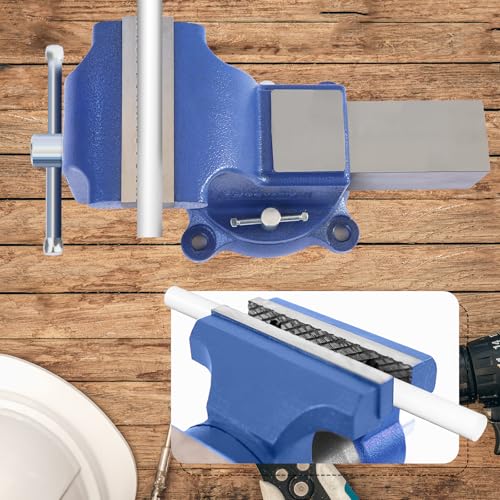 6" Heavy-Duty Bench Vise 13200LBS Stronger Clamping Force Ductile Iron Bench Vise 6 Inch 360° Swivel Bench Vice with Anvil Blue, Include Mini Bench Vice Clamp - size: 6-inch