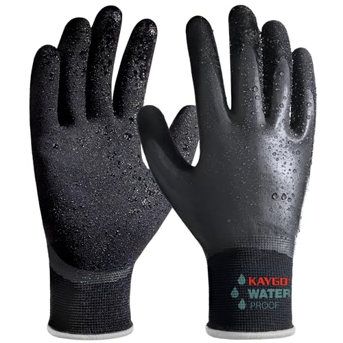 KAYGO Waterproof Work Gloves for Men and Women, Rubber Coated Non-slip Working Gloves for Garden, Outdoor Construction,3 pairs,Black,XL - color: Black, size: X-Large (Pack of 3)