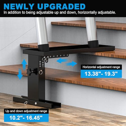 Foldable Ladder Leveler for Stairs, Adjustable 10.2"-16.45" H & 13.38"-19.3" Width Stair Ladder Platform, Ladder Extender for Stairs with Non-Slip Pads, Fits Extension, Straight & Telescopic Ladders