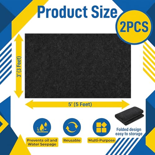 AHEONLAR Oil Spill Mat, 36" x 60" 2Pack Waterproof Garage Floor Mat, Durable Garage Floor Mats for Under Car, Oil Change Mat Easy to Clean, Washable Garage Mat Protect Floor from Spill & Stain（Black） - size: 3' x 5'，2pack