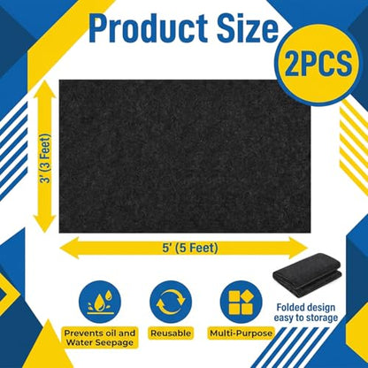 AHEONLAR Oil Spill Mat, 36" x 60" 2Pack Waterproof Garage Floor Mat, Durable Garage Floor Mats for Under Car, Oil Change Mat Easy to Clean, Washable Garage Mat Protect Floor from Spill & Stain（Black） - size: 3' x 5'，2pack