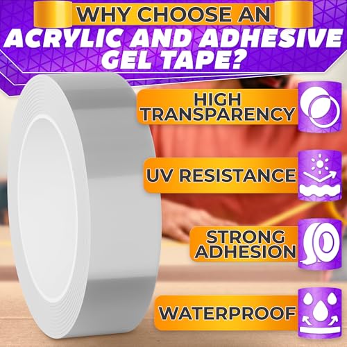 Heavy Duty Double Sided Tape – Clear Two Sided Tape Heavy Duty 9.84 Ft × 1.2" Wide – Weather Resistant Adhesive for Plastic, Wood, Glass, Metal & Marble, Suitable for Arts, Crafts & Gift Wrapping - size: 9.84 ft × 1.2 in - Standard