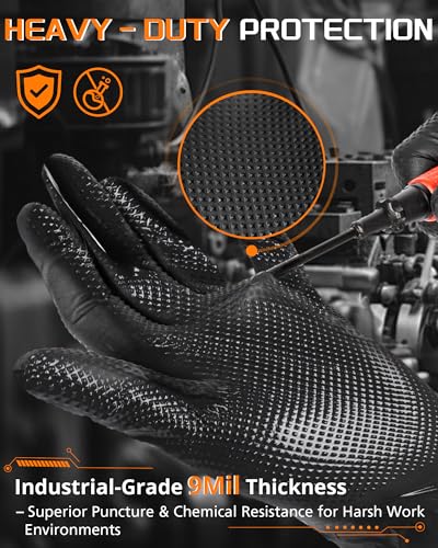 NITROSHIELD 9mil Heavy Duty Disposable Nitrile Gloves, Black XLarge 80Pcs -Chemical Resistant, Latex Powder Free Rubber Gloves Diamond Texture for Automotive, Mechanics, Cooking,BBQ, Industrial Use - color: Black-80, size: X-Large