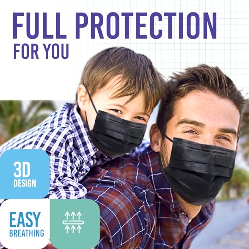 Medtecs Kids Face Mask Disposable - 2 Sizes Option (Child/Youth) 50 PCs - Comfy 3-Ply Breathable Children Masks, The Better Choice - Child | Black - color: 01. Black, size: Child - 50 Pc