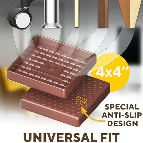 4pcs Non Slip Furniture Pads - Furniture Cups to Prevent Sliding for Couch, Bed, Chair - Premium 4x4 Anti Skid Stoppers for Hardwood, Tile Floors - Perfect Coasters That Fit Any Feet Shape (Brown) - size: Brown 4" x 4"