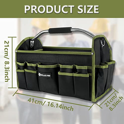 16in Foldable Open Top Tool Tote, Tool Bags For Men Heavy Duty, Tool Carrier tool bag hard With Handle, Wide Mouth Electrician Tool Tote, Many Pockets Can Hold Many - size: 16INCH