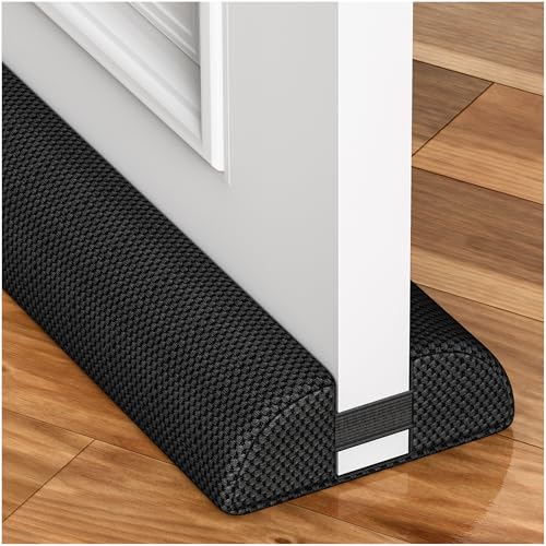 HADOR 36 Inches Door Draft Stopper - 30"-36" Adjustable, Seals 0.5"-1.7" Gaps | Blocks Drafts/Noise/Pet Hair | No Permanent Adhesive, Machine Washable, Black - color: Black, size: 36 Inches