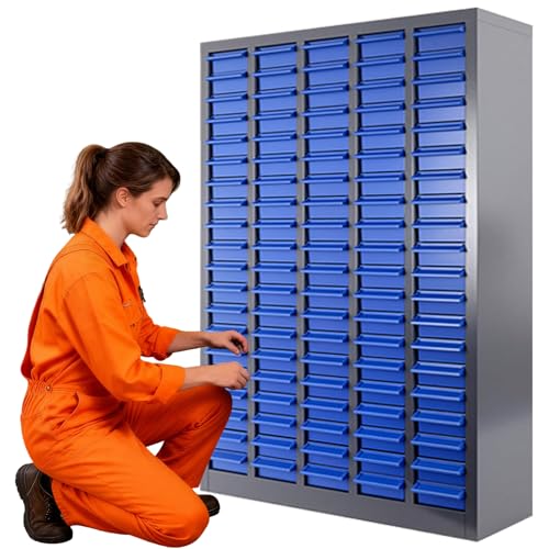 CETIVENO100 Drawer Parts Cabinet, 26"X 9"X 46" Nut and Bolt Storage Organizer, Abs Nut and Tool Storage Organizer, with Dividers and Labels for Laboratory, Studio, Home Use/Blue(100) - size: 26"X 9"X 46"（100 Drawer）