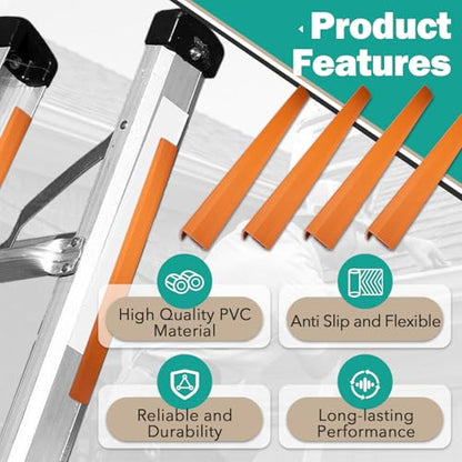 4 Pcs Ladder Stabilizer for Gutters & Roof - Ladder Stabilizer Covers Grip Strips Fits Most Ladders, Anti-Slip Ladder Safety Covers Grip Strips for Fall Prevention & Scratch Protection (Orange)